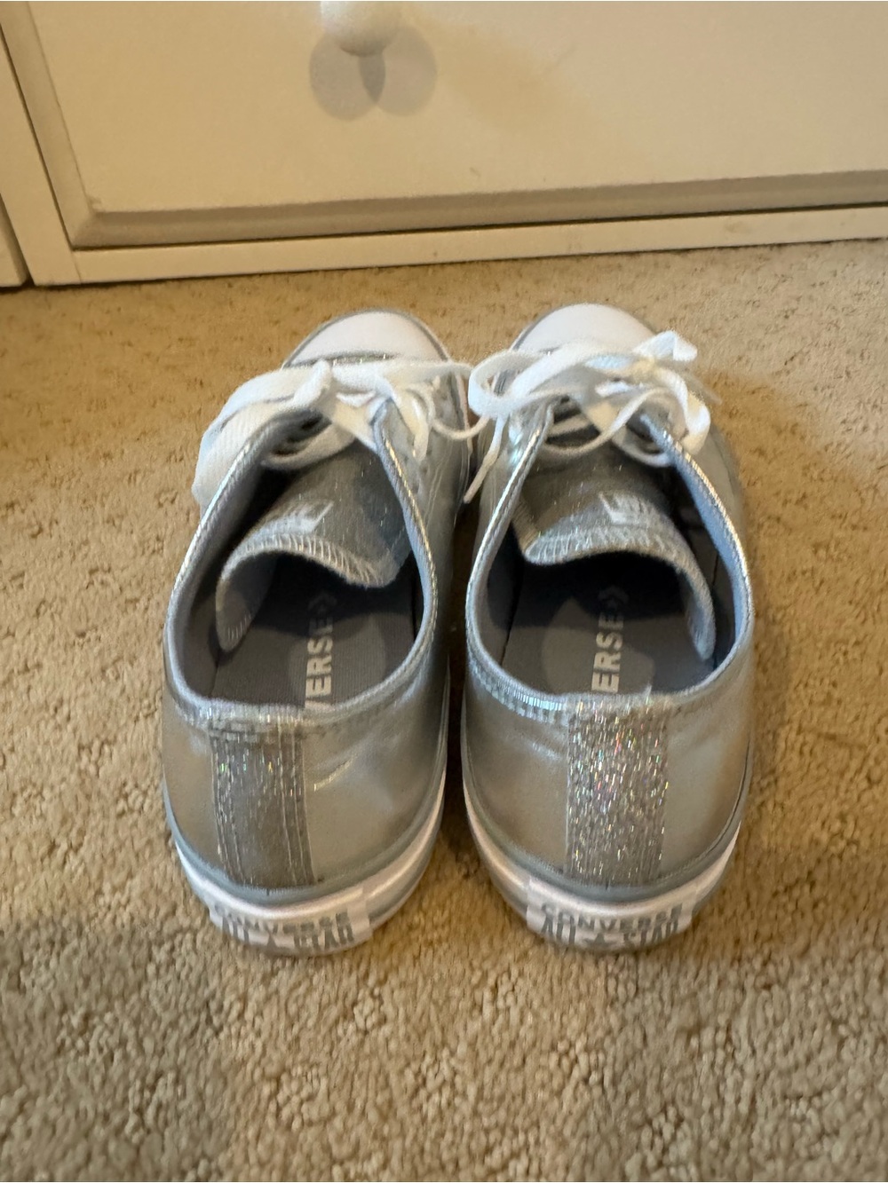 Converse Silver Glitter Low-Top Sneakers with White Laces - Picture 9 of 12